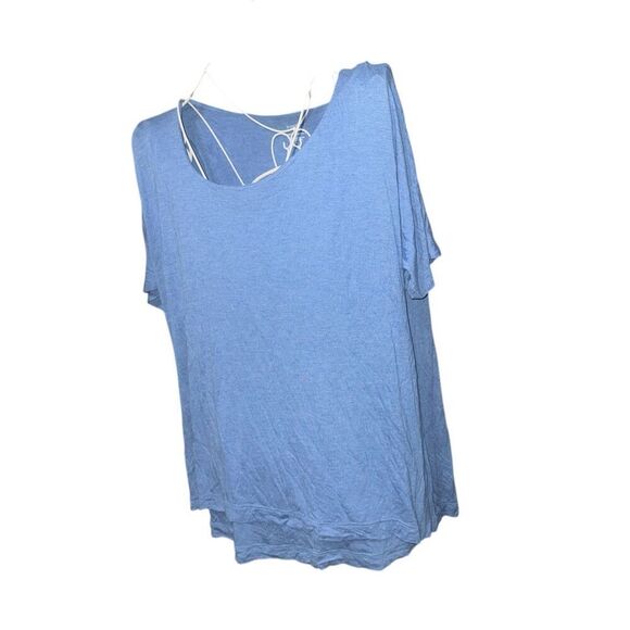 NICE WOMEN J Jill Pure Jill Elliptical Scoop Neck Tee Coastal Blue Shirt Size SI - Picture 2 of 6
